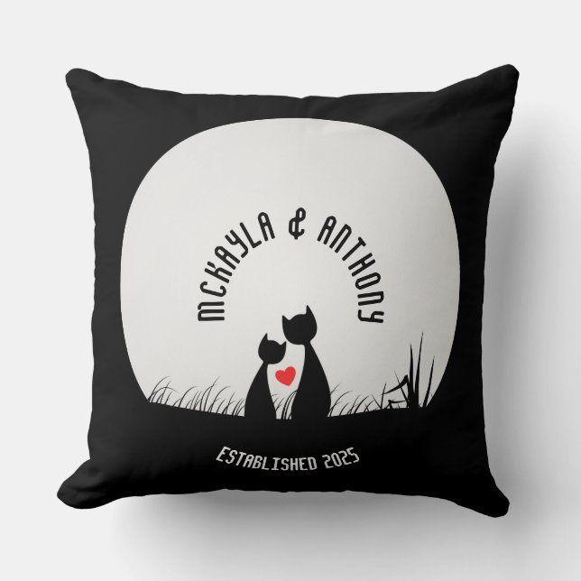 Valentine Cats Red Heart Måne Silhouette par Kudde (Framsida)