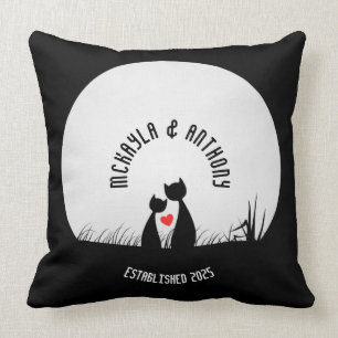 Valentine Cats Red Heart Måne Silhouette par Kudde