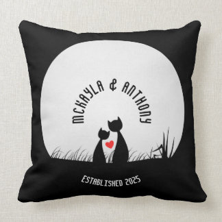 Valentine Cats Red Heart Måne Silhouette par Kudde