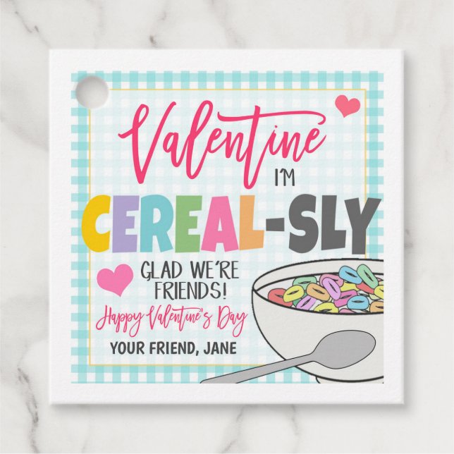 Valentine Cereal Gift Märkre Gåvor Etiketter (Framsida)