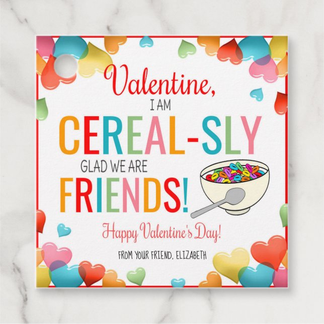 Valentine Cereal Gift Märkres Gåvor Etiketter (Framsida)