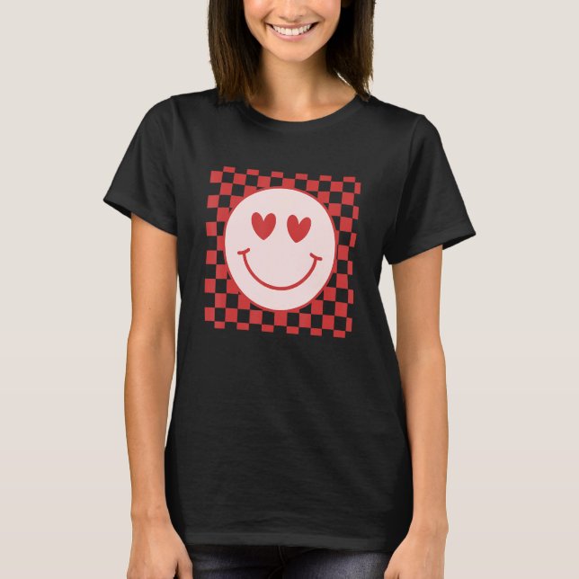 Valentine Checkered Mönster Smile Ansikte Memme T Shirt (Framsida)