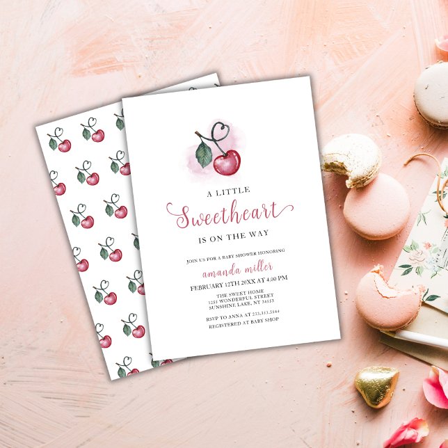 Valentine Cherry Berry Sweetheat Heart Baby Shower Inbjudningar (Valentine Cherry Berry Sweetheat Heart Baby Shower Invitation)