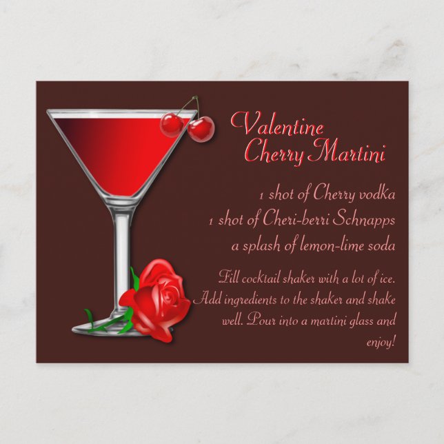Valentine Cherry Martini Recipe Vykort (Framsida)