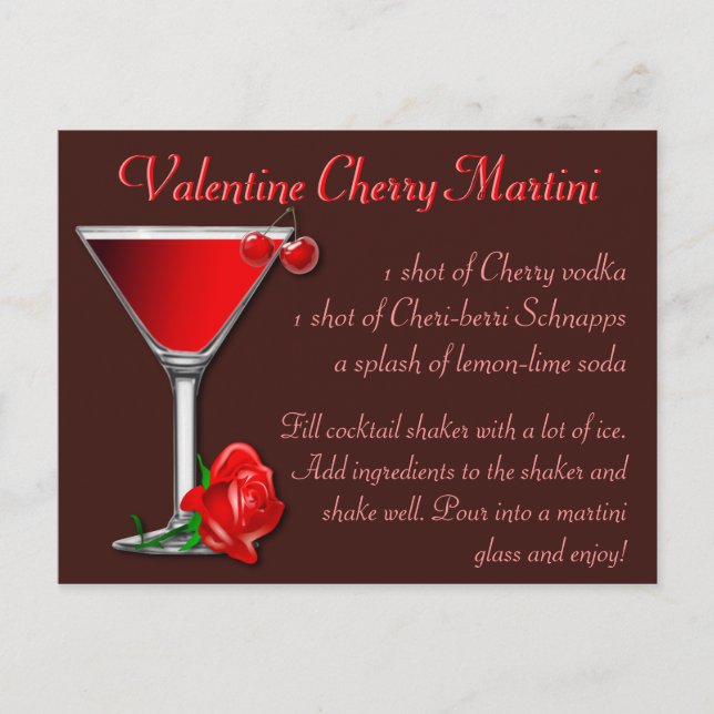 Valentine Cherry Martini Vykort (Framsida)