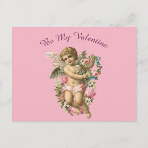 Valentine Cherub med blommor i Rosa Vykort