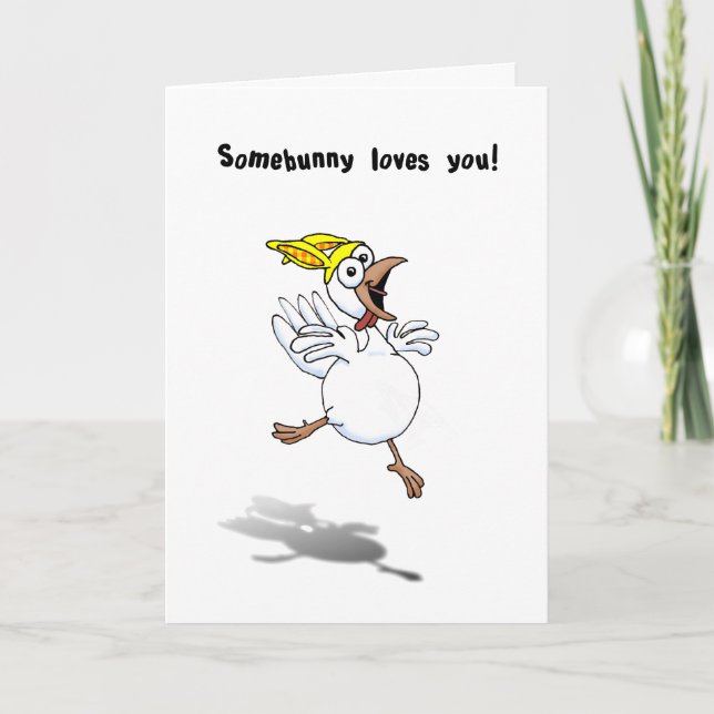 Valentine Chicken med Bunny Hat! Helgkort (Framsida)