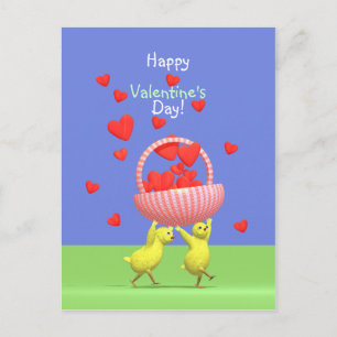 Valentine Chickens och Basket på Hearts Helg Vykort