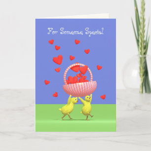 Valentine Chickens och Basket på Hearts Helgkort