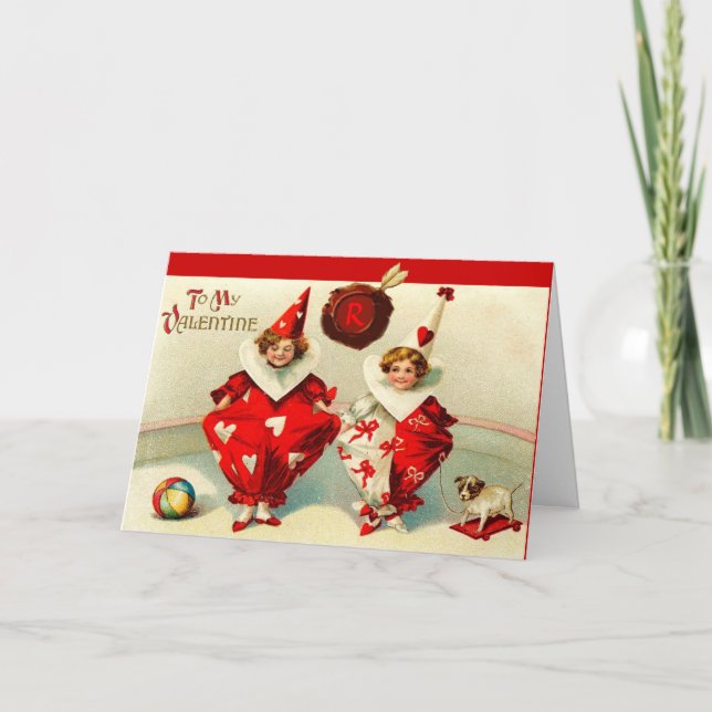 VALENTINE CHILD CLOWNS,RED VAX SEAL MONOGRAM HELGKORT (Framsida)