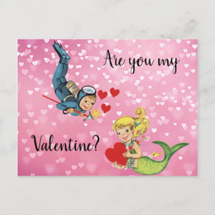 Valentine Child Sjöjungfru and Scuba Diver Helg Vykort