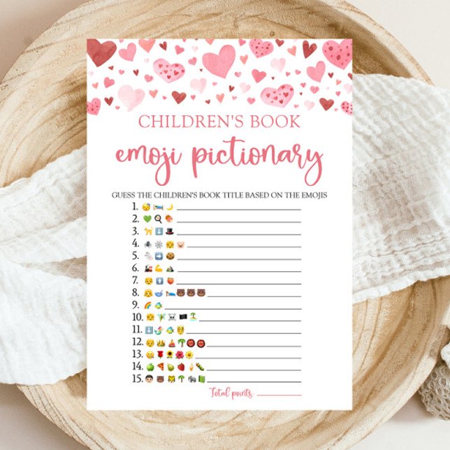 Valentine Children's Bok Emoji Pictionary Game Inbjudningar (Valentine Children's Book Emoji Pictionary Game Invitation)