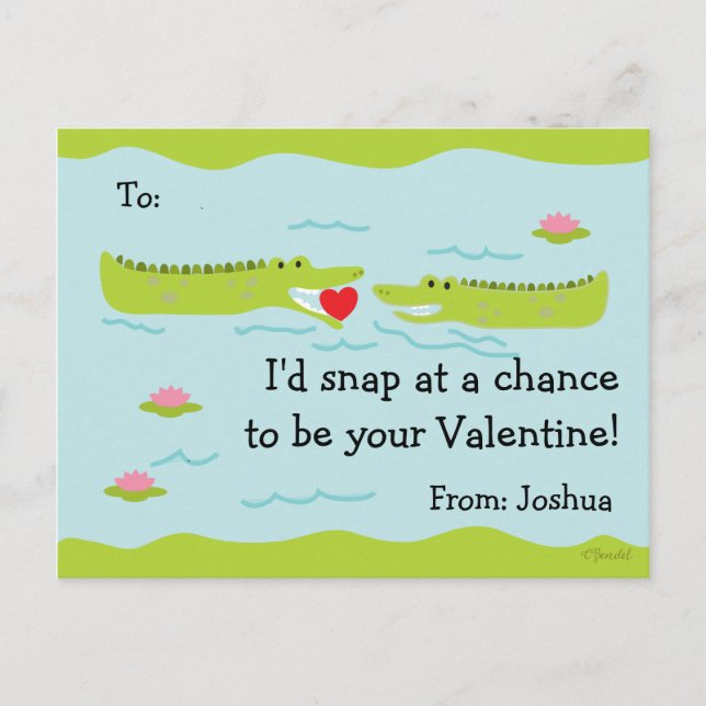 Valentine Classroom Cards för barn Alligator Helg Vykort (Framsida)