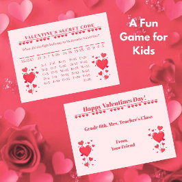 Valentine Classroom Game-Secret Code Anteckningskort