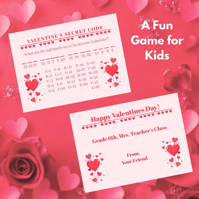 Valentine Classroom Game-Secret Code Anteckningskort (Valentine Classroom Game-Secret Code Note Card )