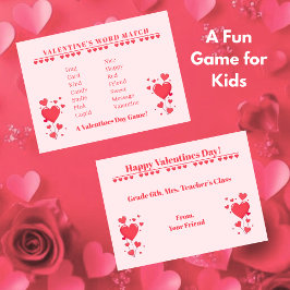 Valentine Classroom Game-Word Match Anteckningskort