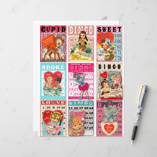 Valentine Clipart Collage Ark - Fickkort  (Fram/Back In Situ)