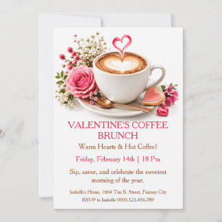 Valentine Coffee Brunch - Mysig Cafésamling Inbjudningar
