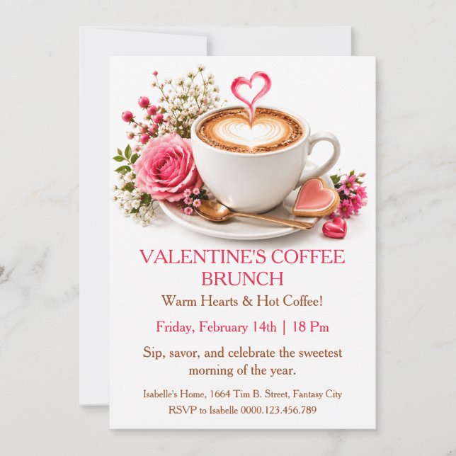 Valentine Coffee Brunch - Mysig Cafésamling Inbjudningar (Framsida)