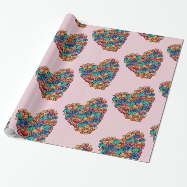 Valentine Colorful Heart Art Wrapping Papper Presentpapper (Utrullad)
