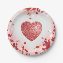 Valentine Confetti Red Glitter Heart Papper Plate