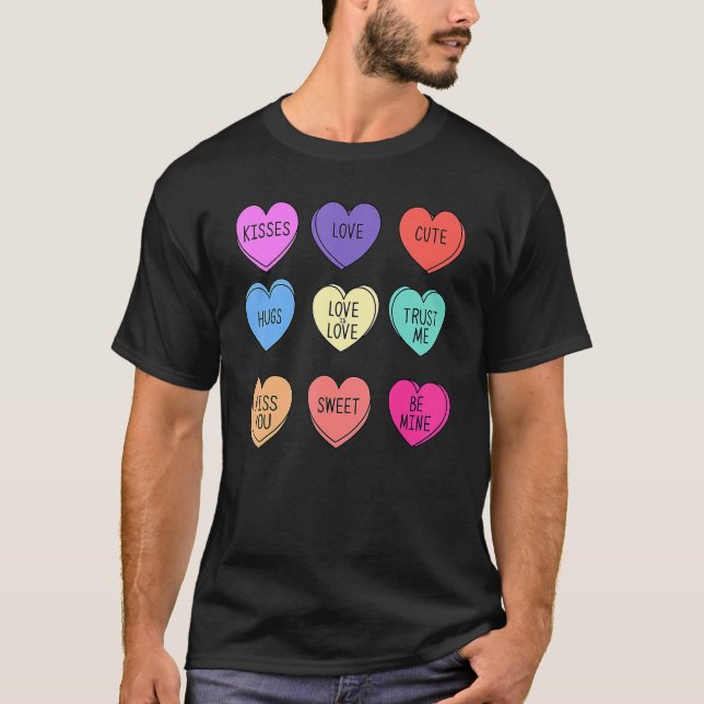 Valentine Conversation Hearts Candy Happy Valentin T Shirt (Framsida)