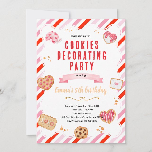 Valentine Cookie Decorating Party Invitation Inbjudningar (Framsida)