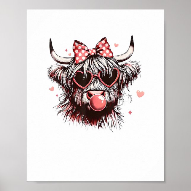 Valentine Coquette Bow Heifer Highland Cow Blowing Poster (Framsidan)