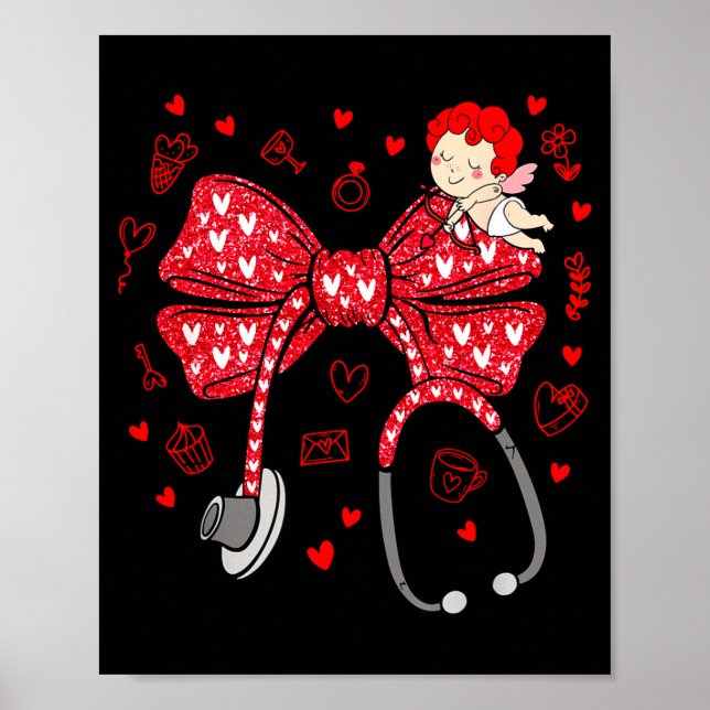 Valentine Coquette Bow Nurse Stethoscope Nursing D Poster (Framsidan)