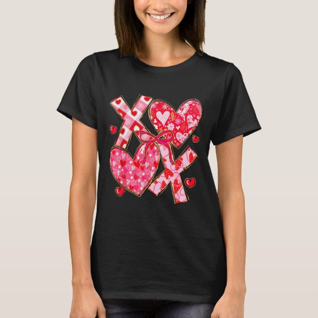 Valentine Coquette Bow Xoxo Hearts Lover Girl Wome T Shirt (Framsida)