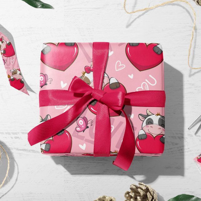 Valentine Cow Red Hearts | Valentine Gift Wrap Presentpapper (Skapare uppladdad)