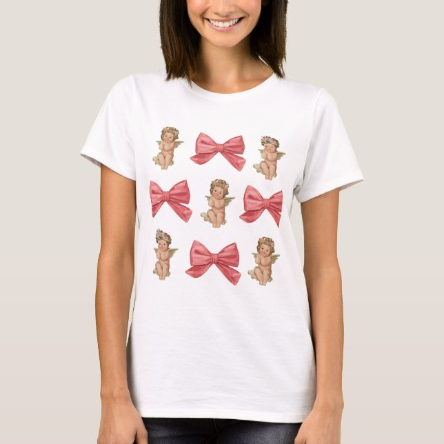Valentine Cupid Coquette Rosa T Shirt (Framsida)