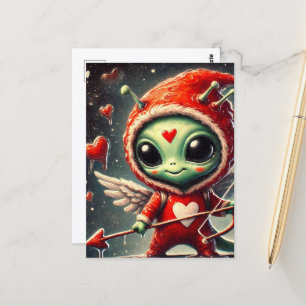 Valentine Cupid Grön Alien Vykort
