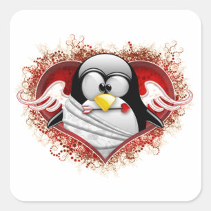 Valentine Cupid Tux Fyrkantigt Klistermärke
