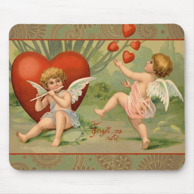 Valentine Cupidok kärlek Antik Vintage Musmatta (Framsidan)