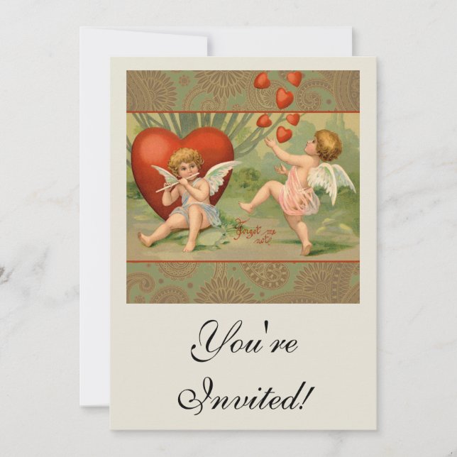 Valentine Cupids Kärlek Antique Vintage Inbjudningar (Framsida)