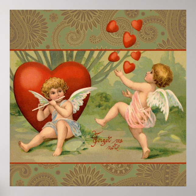 Valentine Cupids Kärlek Antique Vintage Poster (Framsidan)