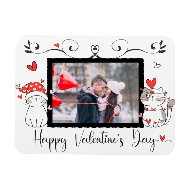 Valentine Cute Cat Hearts Custom Photo Magnet (Horisontell)