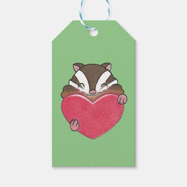Valentine Cute Chipmunk Squirrel Heart Gift Märkre Presentetikett (Framsidan)