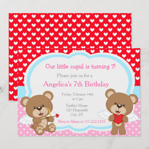 Valentine Cute Cupid Bear Birthday Inbjudningar