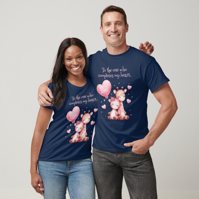 Valentine Cute Giraffe Couple med Kärlek Balloon T Shirt (Unisex)