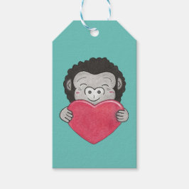 Valentine Cute Gorilla Tecknad Heart Gift Märkre Presentetikett