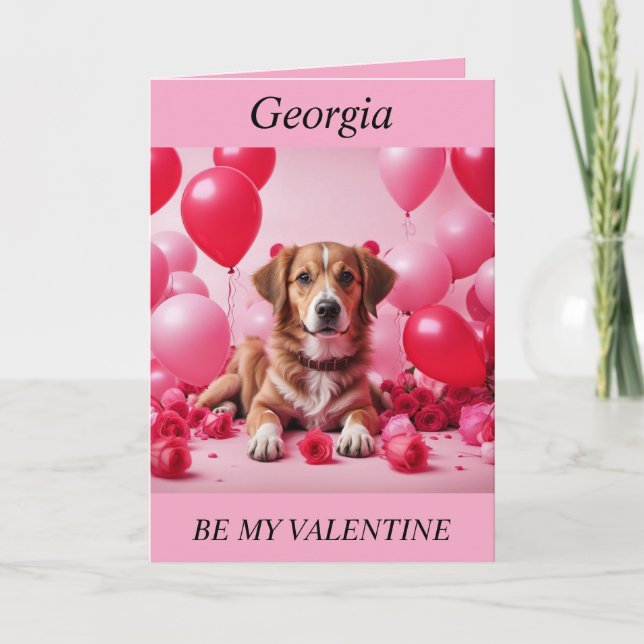 VALENTINE Cute Hund, ro, ballonger, redigerbart ko Helgkort (Framsida)