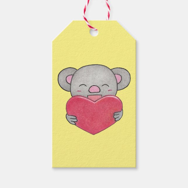 Valentine Cute Koala Tecknad Heart Gift Märkre Presentetikett (Framsidan)