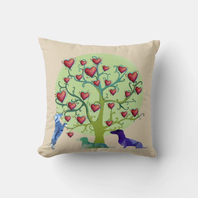Valentine Dachshund Hearts Garden Throw Cushion Kudde (Framsida)