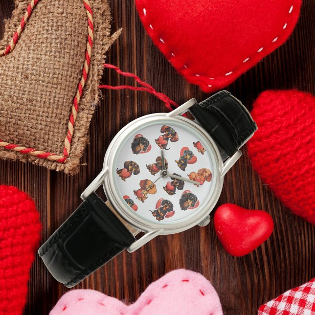 Valentine Dachshund hund hjärta Armbandsur (Valentine Dachshund dog heart Watch)