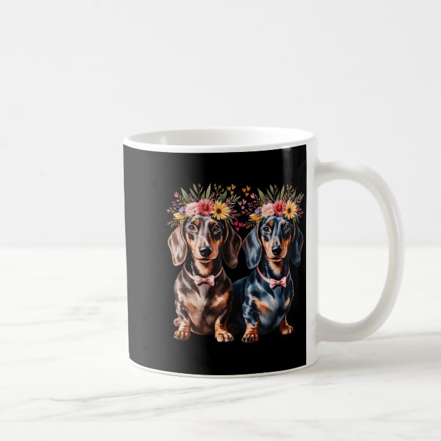 Valentine Dachshund Matching Couple Love Floral Do Kaffemugg (Höger)