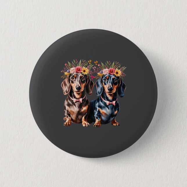 Valentine Dachshund Matching Couple Love Floral Do Knapp (Framsida)