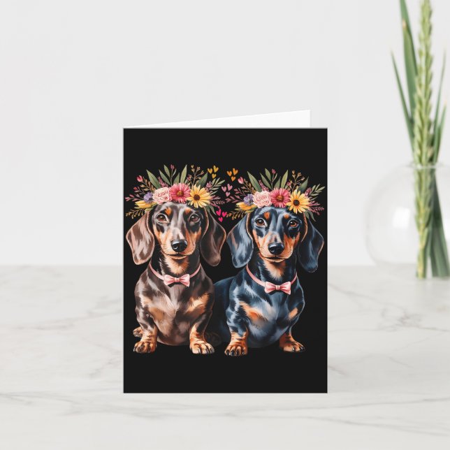 Valentine Dachshund Matching Couple Love Floral Do Kort (Framsida)