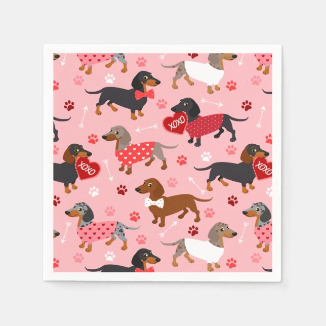 Valentine Dachshund Napkins Pappersservett (Framsidan)
